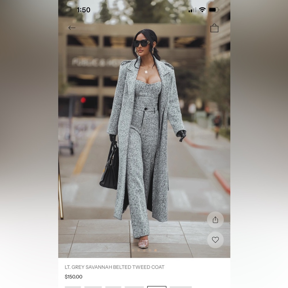 JLUXLABEL Light Gray Tweed Jumpsuit